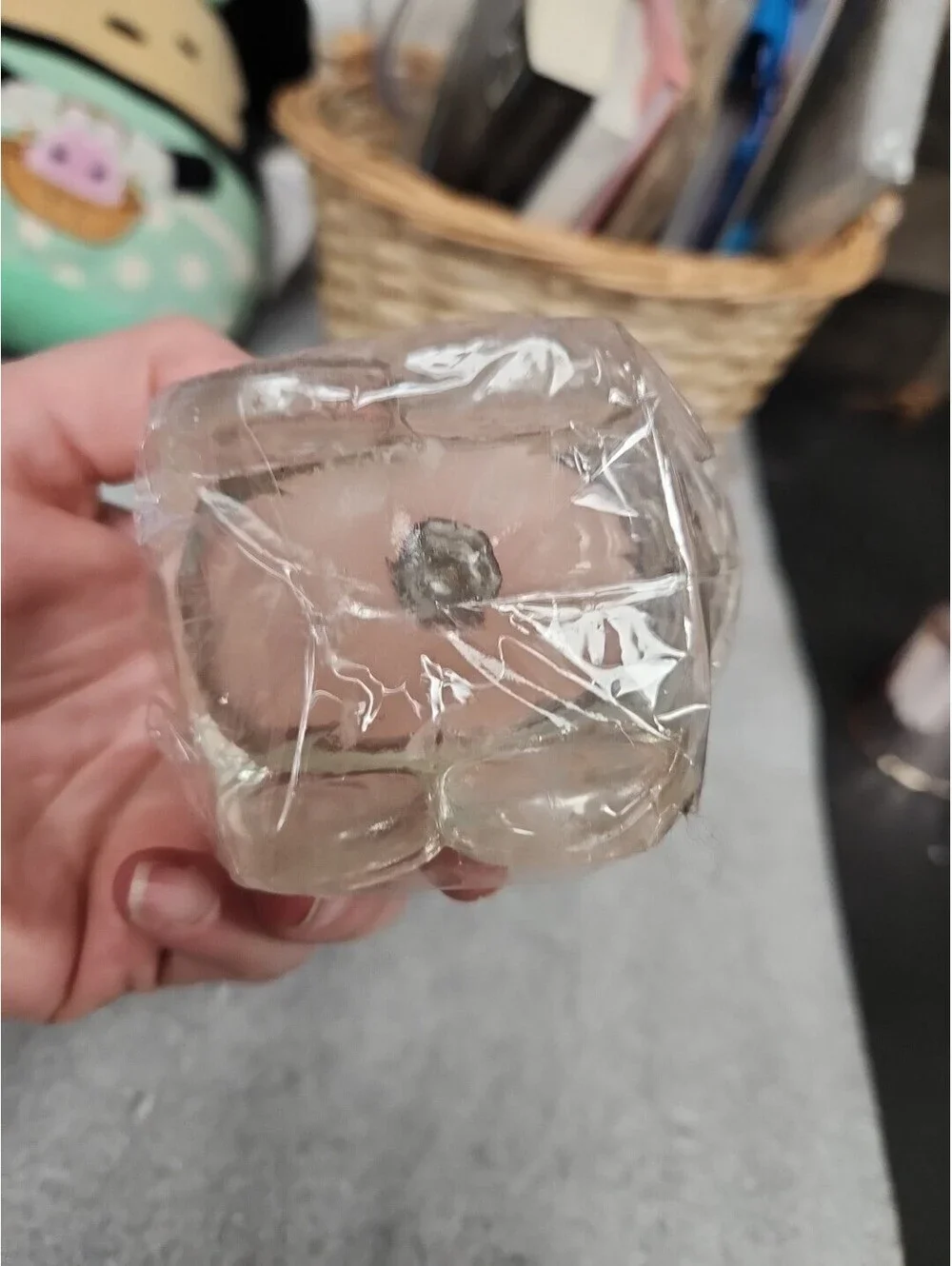 Vintage Glass Baby Cradle Candle Holder With Pink Candle And Bowl